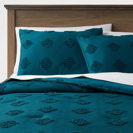 Twin/Twin Extra Long Tufted Diamond Crinkle Comforter and Sham Set Dark Teal Blue - Threshold (Please be advised that sets may be missing pieces or otherwise incomplete.)