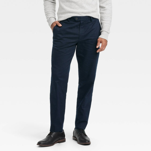 Men's Extended Tab Slim Fit Trousers - Goodfellow & Co™ Navy Blue 32x30: Cotton Spandex, Tapered Leg