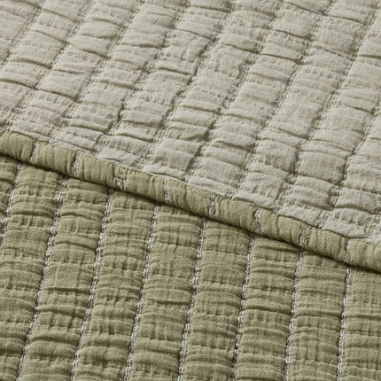 Full/Queen Yarn Dye Crinkle Grid Quilt Moss Green - Threshold: Weave, Machine Washable, OEKO-TEX Certified