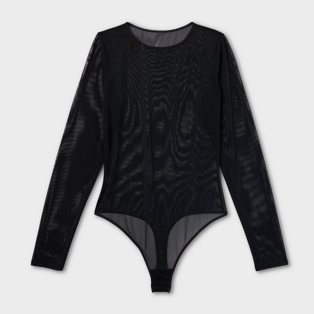 Women's Mesh Long Sleeve Bodysuit - Auden Black S