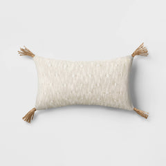 Threshold Woven Jacquard Lumbar Throw Pillow 20in Beige Tassels