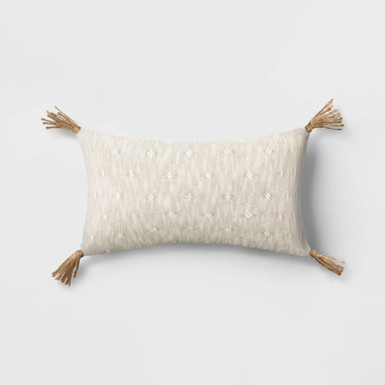 Threshold Woven Jacquard Lumbar Throw Pillow 20in Beige Tassels