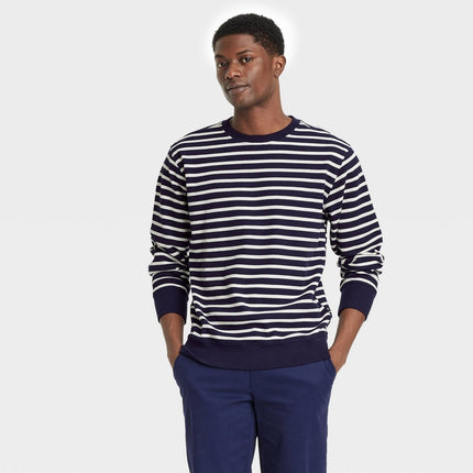 Houston White Adult Long Sleeve Waffle Crew Neck T-Shirt - Navy Blue XXL: Stripe Pattern