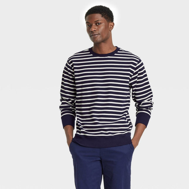 Houston White Adult Long Sleeve Waffle Crew Neck T-Shirt - Navy Blue XXL: Stripe Pattern