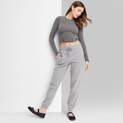 Women's High-Rise Tapered Sweatpants - Wild Fable Heather Gray L: Relaxed Fit, Fleece, Drawstring Waistband, Side Pocket