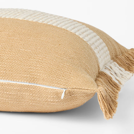 Threshold Woven Striped Square Throw Pillow Neutral 20in with Fringed Trim