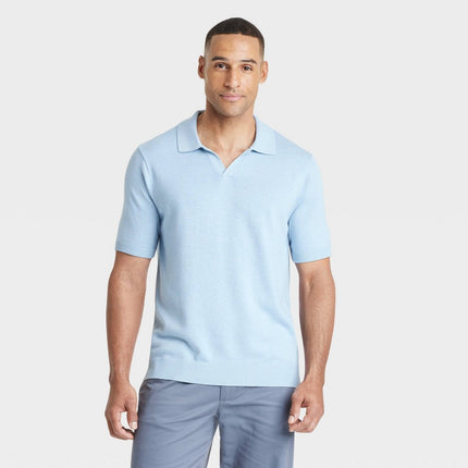 Men's Short Sleeve Johnny Collar Sweater - Goodfellow & Co™ Blue XXL: Lightweight Cotton Blend, Casual Fit Pullover