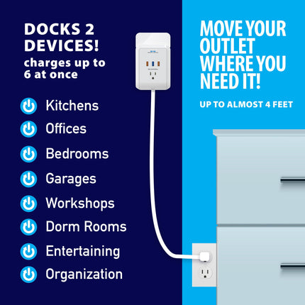 Bell + Howell Power Pro Outlet Extender 3 AC Outlets 3 USB Ports