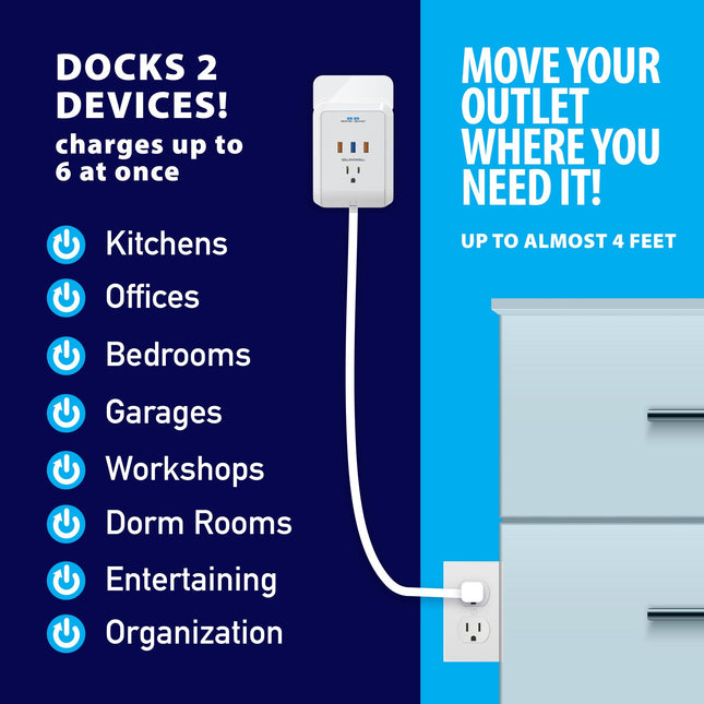 Bell + Howell Power Pro Outlet Extender 3 AC Outlets 3 USB Ports