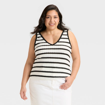 Women's Knit Openwork Tank Top - Universal Thread Black/White Striped 3X