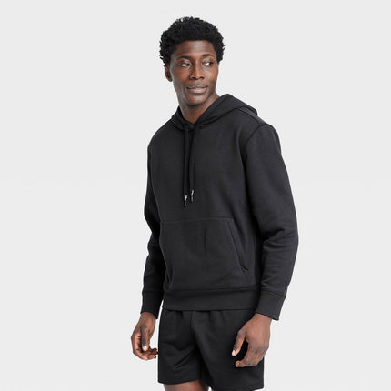 Men's Cotton Fleece Hooded Sweatshirt - All In Motion™ Jet Black L: Pullover, Kangaroo Pocket, Drawstring