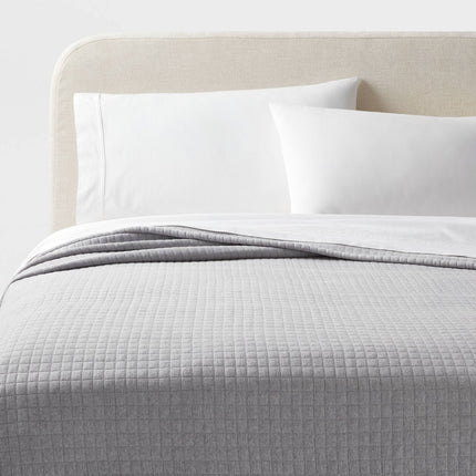 King Jersey Quilt Heather Gray - Threshold: Knitted Coverlet, Check Jacquard Pattern, Machine Washable