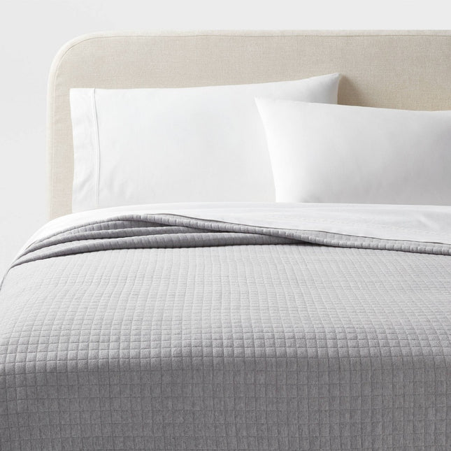 King Jersey Quilt Heather Gray - Threshold: Knitted Coverlet, Check Jacquard Pattern, Machine Washable