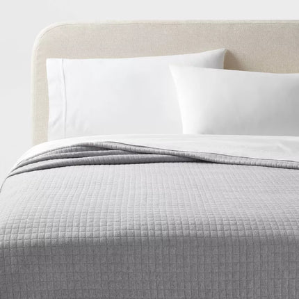 King Jersey Quilt Heather Gray - Threshold: Knitted Coverlet, Check Jacquard Pattern, Machine Washable