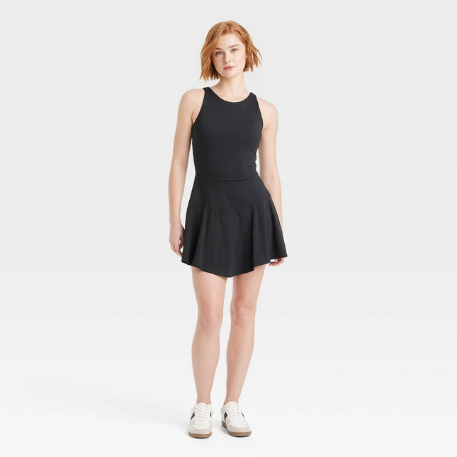 Women's Scallop Detail Active Dress - JoyLab Black XS: Fit, Sleeveless, V Back, Side Pocket, Mini Length