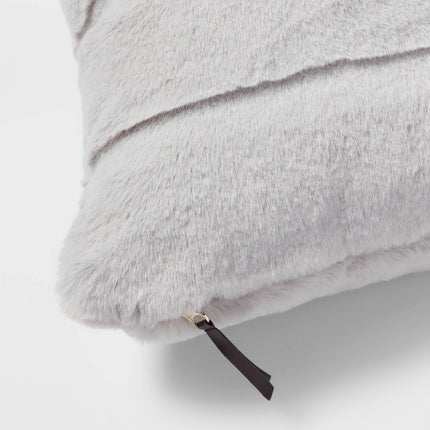 Threshold Oversized Oblong Faux Fur Channeled Decorative Throw Pillow Light Gray