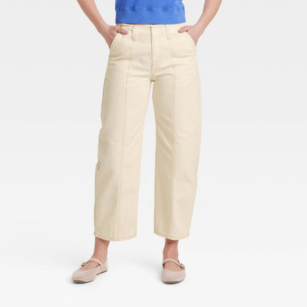Women's Mid-Rise Barrel Leg Ankle Jeans - Universal Thread Cream 8: Relaxed Fit, 26" Inseam