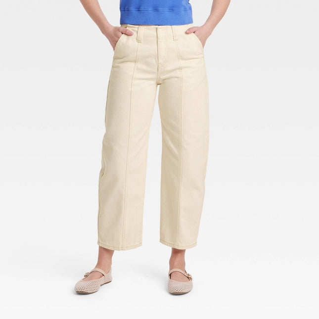 Women's Mid-Rise Barrel Leg Ankle Jeans - Universal Thread Cream 8: Relaxed Fit, 26" Inseam