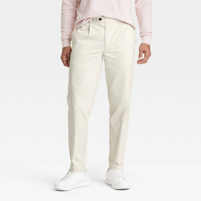 Men's Extended Tab Pleated Dress Trousers - Goodfellow & Co™ Beige 32x32: Cotton-Spandex, Relaxed Leg, Midweight