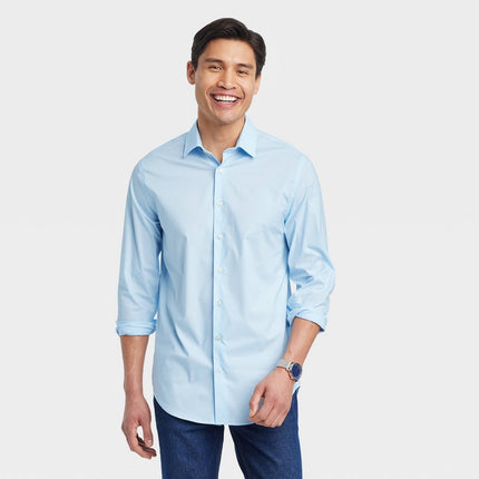 Men's Performance Long Sleeve Button-Down Dress Shirt - Goodfellow & Co™ Blue M: Standard Fit, Lightweight