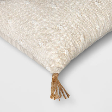 Threshold Woven Jacquard Lumbar Throw Pillow 20in Beige Tassels
