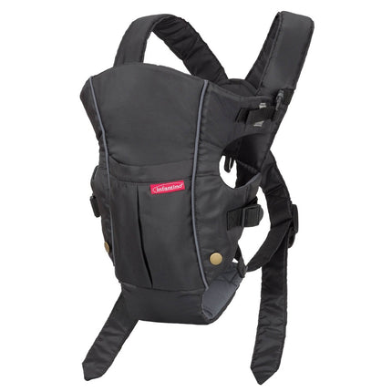 Infantino Swift Classic Carrier with Pocket, 2-Ways to Carry Carrier with Wonder Bib & Essentials Storage Front Pocket for Babies 8-25lb, Adjustable Strap, Black Black,Grey