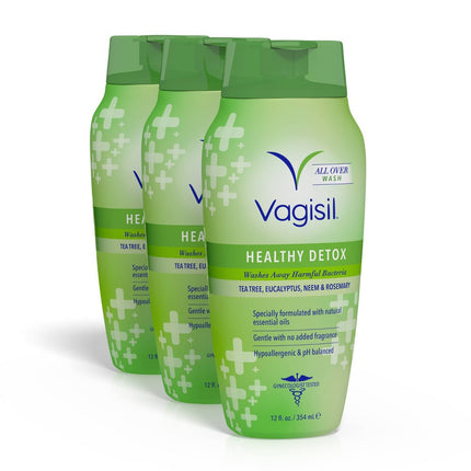 Vagisil Healthy Detox All Over Body Wash for Women, Gynecologist Tested, Hypoallergenic and pH Balanced, Neem, 12 Fl Oz, Pack of 3