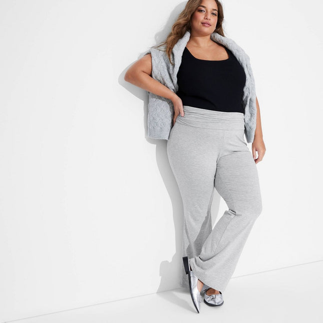 Women's Mid-Rise Foldover Flare Pants - Wild Fable Gray XXL: Slim Fit, Elastic Waist, 30.75" Inseam