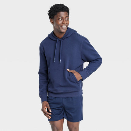 Men's Cotton Fleece Hooded Sweatshirt - All In Motion™ Navy Blue L: Recycled Polyester Lining, Kangaroo Pocket, Drawstring Hood