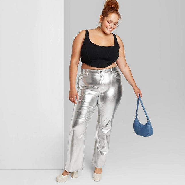Women's High-Rise Metallic Flare Pants - Wild Fable Silver 17