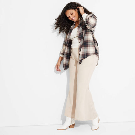 Women's Mid-Rise Washed Extreme Flare Sweatpants - Wild Fable Taupe XXL: Relaxed Fit, French Terry, Side Pocket, Drawstring Waistband