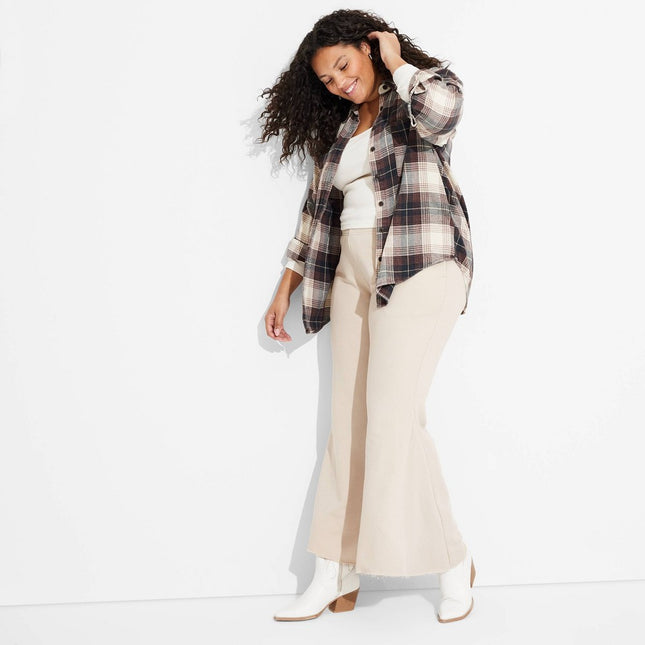 Women's Mid-Rise Washed Extreme Flare Sweatpants - Wild Fable Taupe XXL: Relaxed Fit, French Terry, Side Pocket, Drawstring Waistband
