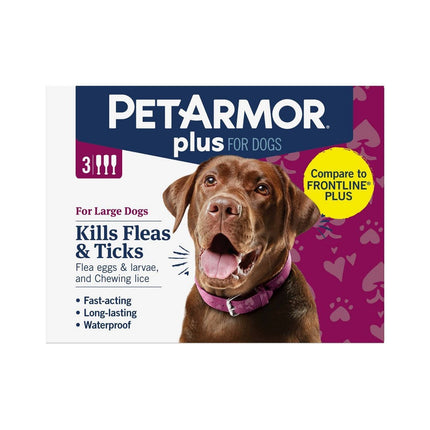PetArmor Plus Flea and Tick Prevention for Dogs, Dog Flea and Tick Treatment, 3 Doses, Waterproof Topical, Fast Acting, Large Dogs (45-88 lbs)