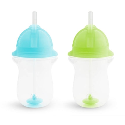 Munchkin Any Angle Weighted Toddler Straw Cups with Click Lock Lid, 10 Ounce, 2 Pack, Blue/Green Green