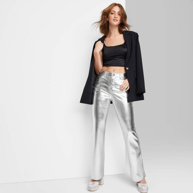 Women's High-Rise Metallic Flare Pants - Wild Fable Silver 12