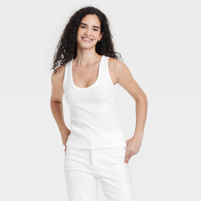 Women's Slim Fit Tank Top - Universal Thread White L: Heavyweight Scoopneck, Pullover, At Hip Length