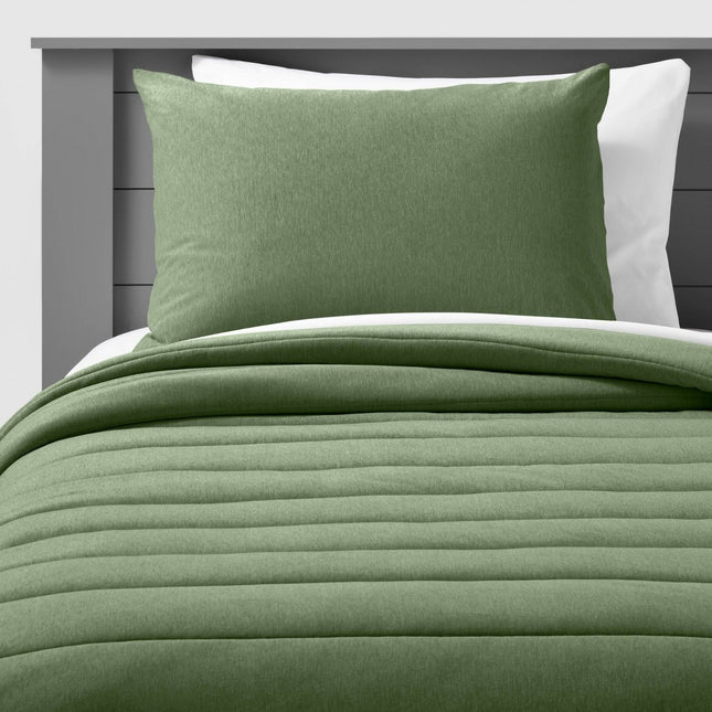 Full/Queen Channel Jersey Kids' Comforter Set Green - Pillowfort: Quilted Bedding, OEKO-TEX Certified, 3 Pieces