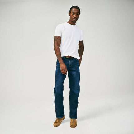 Wrangler Men's Relaxed Fit Straight Jeans - Navy Denim 38x32: Midweight Stretch Denim