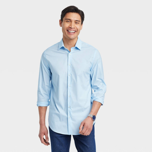 Men's Performance Long Sleeve Button-Down Dress Shirt - Goodfellow & Co™ Blue XL: Standard Fit