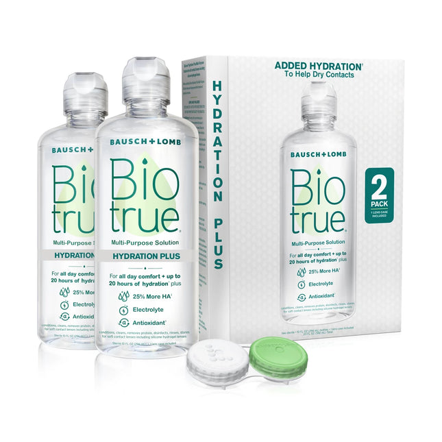 Biotrue Hydration Plus Contact Lens Solution, Multi-Purpose Solution for Soft Contact Lenses, Lens Case Included, 10 FL OZ (Pack of 2)