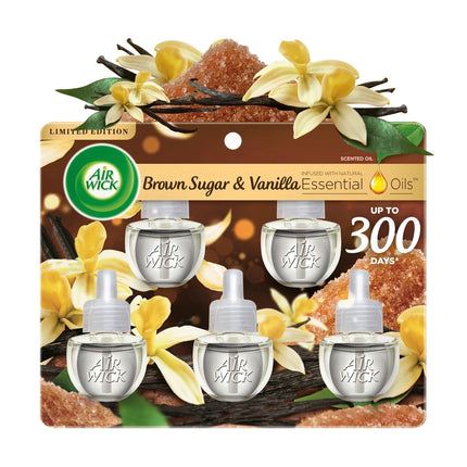 Air Wick Plug in Scented Oil Refill, 5 ct, Brown Sugar and Vanilla, Air Freshener, Essential Oils, Fall Scent, Fall decor
