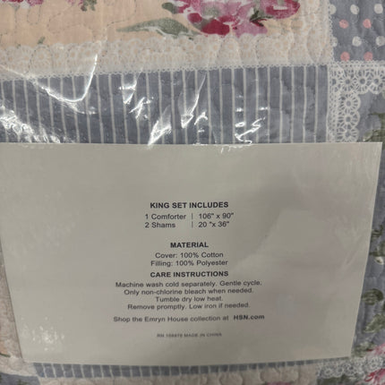KING Set Embroidered Floral Heirloom Blanket- Emryn House