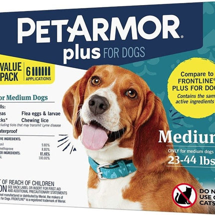 PetArmor Plus Flea and Tick Prevention for Dogs, Dog Flea and Tick Treatment, 6 Doses, Waterproof Topical, Fast Acting, Medium Dogs (23-44 lbs)