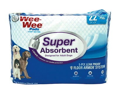 Four Paws Wee-Wee Super Absorbent Unscented Pee Pads for Dogs & Puppies with Insta-Rise Border, Leak-Proof Dog Housebreaking Potty Training Floor Protection, 24" x 24", 22 Count