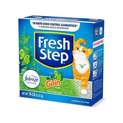 Fresh Step Clumping Cat Litter with Febreze Gain Scent, Long Lasting Odor Control Kitty Litter with Activated Charcoal, Low Dust Formula, 14 lb