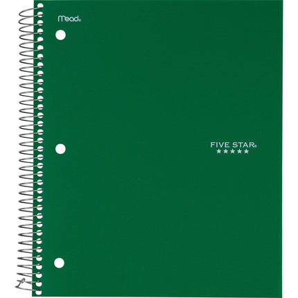 Five Star Spiral Notebook + Study App, 5 Subject, College Ruled Paper, 8-1/2" x 11", 200 Sheets, Fights Ink Bleed, Water Resistant Cover, Forest Green (72079)