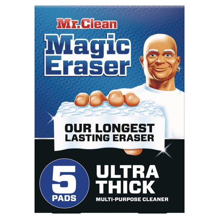 Mr. Clean Magic Eraser Ultra Thick Multi Purpose Cleaner, Bathroom Cleaning Supplies, Magic Eraser Sponge Multi Surface Cleaner, 5ct