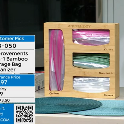 Improvements 4-in-1 Bamboo Kitchen Storage Bag Organizer Drawer Dispenser