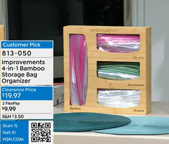Improvements 4-in-1 Bamboo Kitchen Storage Bag Organizer Drawer Dispenser
