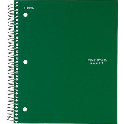 Five Star Spiral Notebook + Study App, 5 Subject, College Ruled Paper, 8-1/2" x 11", 200 Sheets, Fights Ink Bleed, Water Resistant Cover, Forest Green (72079)